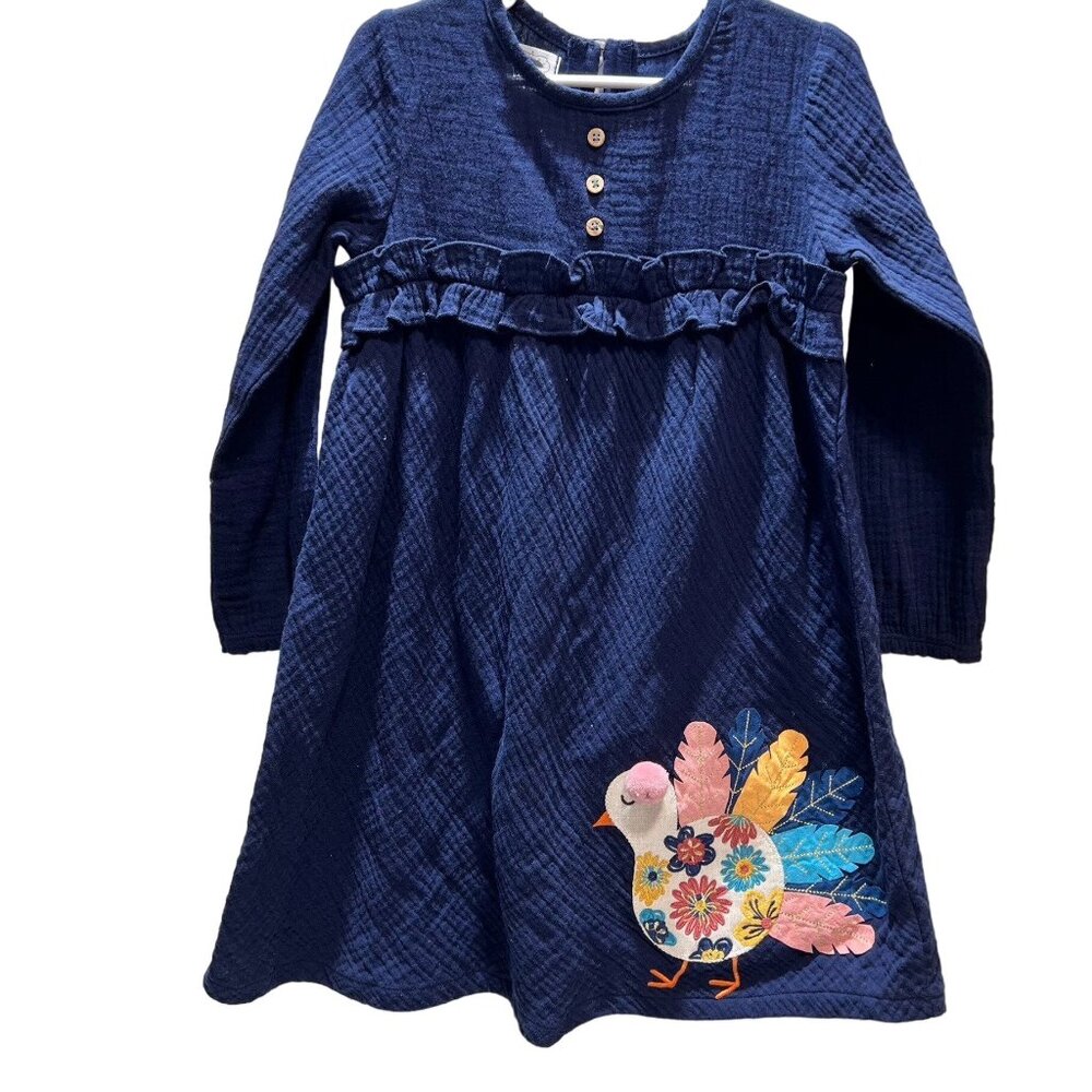 Mud Pie navy blue cotton gauze Thanksgiving turkey dress NWT 9-12m 12-18m